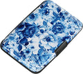 ELFISH RFID Blocking Credit Cards Holder Aluminum Wallet Metal ID Case for Men Women(Blue and White Peony)
