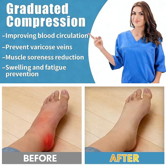 Sooverki Copper Compression Socks for Men & Women 8 Pack 15-20mmHg - Knee High Stockings Best Support for Running Athletic