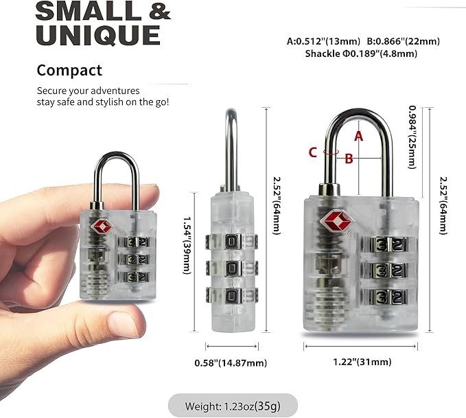 Luggage Locks TSA Approved, Combo Lock for Gym Locker, Small Padlock Combination, 3 Digit Combination Padlock for School Locker, Travel Suitcase, Gun Case, Backpack Zipper (White+White)