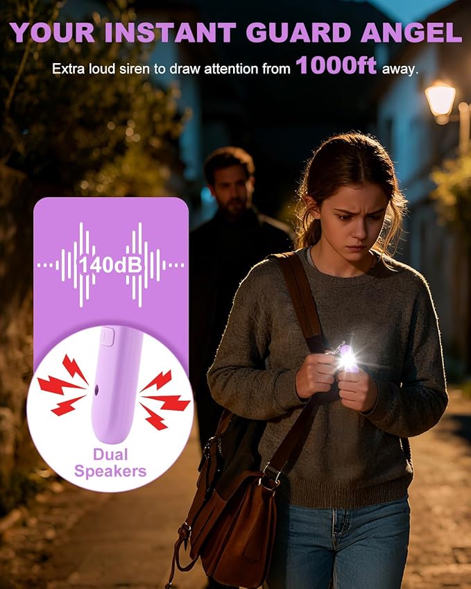 Personal Safety Alarm for Women - Waterproof Rechargeable Security Alarm - 140dB Extra Loud Siren with SOS Strobe Light - Self Defense Keychain for Women Girls Teens Seniors