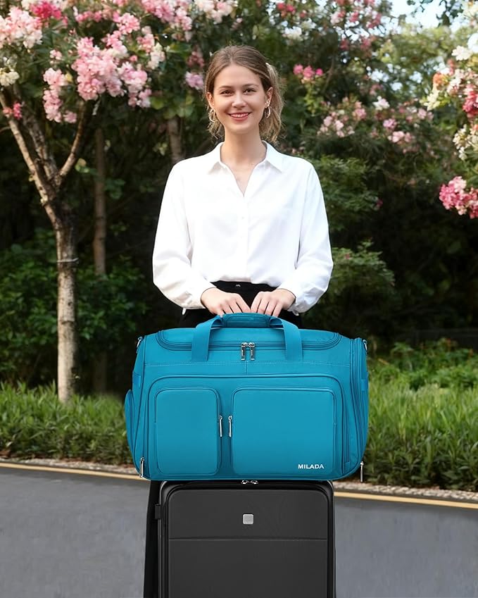 MILADA Carry On Luggage Bags for Travel Lightweight Personal Item Travel Bag Foldable Large Duffle Bag for Travel Tote Overnight Bags for Women Mens Weekender Bags, Caribbean Blue