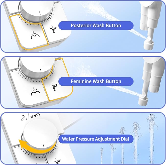 Ultra-Slim Bidet Attachment,Fresh Water Sprayer Non-Electric Toilet Bidet Attachment,Self-Cleaning Dual Nozzles with Adjustable Water Pressure for Rear & Female Washing