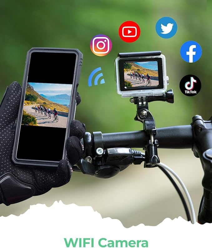 4K60FPS Action Camara Waterproof with 64G Crad- 40M Underwater Camera 170°Angle 48MP Sports Camera with 2.4G Remote Control 2 Batteries Helmet Mount Accessories Kits
