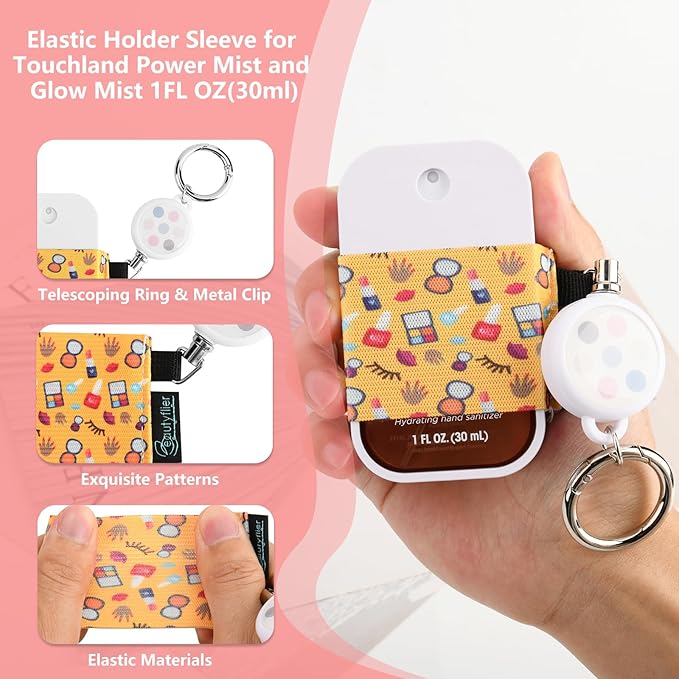 Beautyflier Pack of 4 Elastic Sleeve for Touchland Power Mist and Glow Mist 1FL OZ Hand Sanitizer Spray
