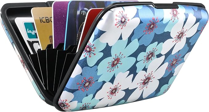 ELFISH Mini RFID Aluminum Wallet Credit Cards Holder Business Card Case Metal ID Case for Men Women(Cherry Blossoms)