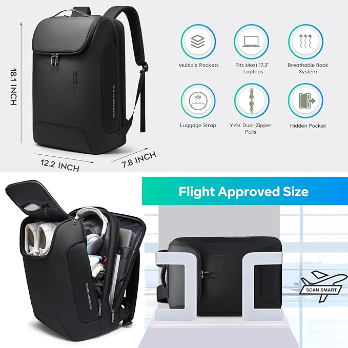 BANGE Business Backpack for Men, 17.3 Inch Laptop Compatible, Water-Resistant Travel & Work Backpack, Spacious Daypack for Office, College, and Weekend Use