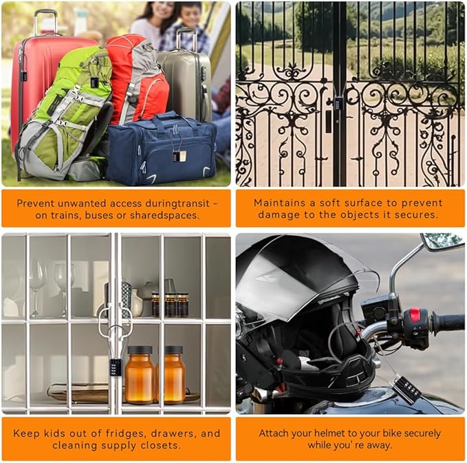 SEPOX® Versatile 12-Piece Resettable 4-Digit Combination Travel Lock Luggage Set – Own Password Set-Up, Extra Long Anti-Cut Vinyl Steel Cable, Ideal for Suitcase, Backpacks, Gym Lockers - Black