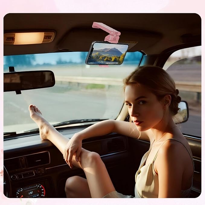 Rookii Travel Must Haves Airplane Phone Holder Mount.Portable Universal Foldable Mount with Multi-Directional Rotation,Perfect for Flight,Cruise,Desk,Hands Free Travel Gift for Content Creator (Pink)