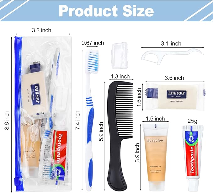 Pack of 3 Hygiene Kit, Hygiene Kit Bulk, Individually Packed, Travel Hygiene Kit with Toothbrush, Toothpaste, Comb, Shampoo, Floss Picks and Soap