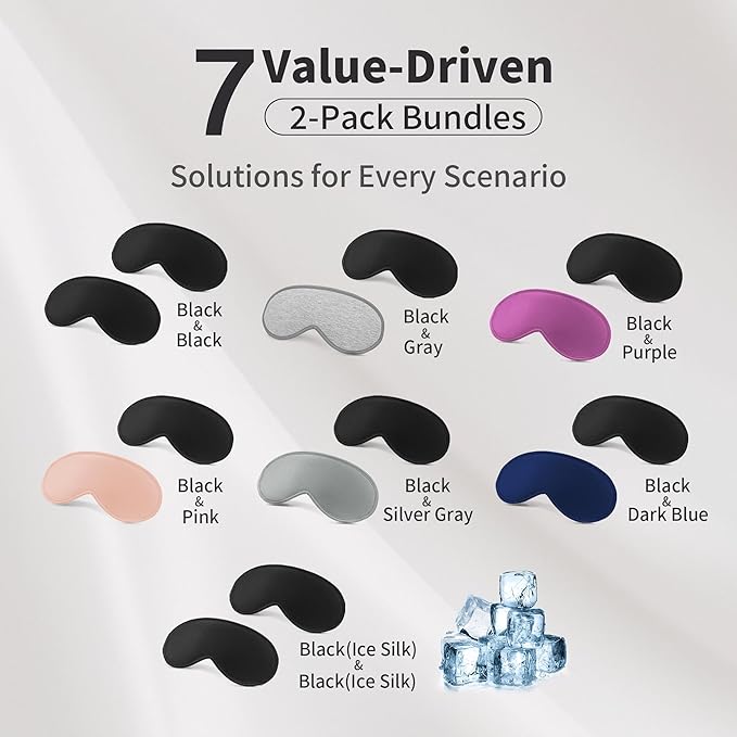 3D Sleep Mask for Men Women 2 Pack, Blackout Eye Mask for Sleeping Eye Mask for Side Sleeper, Memory Foam Adjustable&Washable, Airplane Travel Essentials Couples Yoga Meditation Office Black & Black