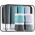 INSFIT 8 Pack Silicone Travel Bottles & Cream Jars with Toiletry Bag, 3oz Leakproof Containers & 2oz Jars with Waterproof Labels, BPA-Free Squeezable Toiletries Set for Shampoo, Lotion, Cosmetics