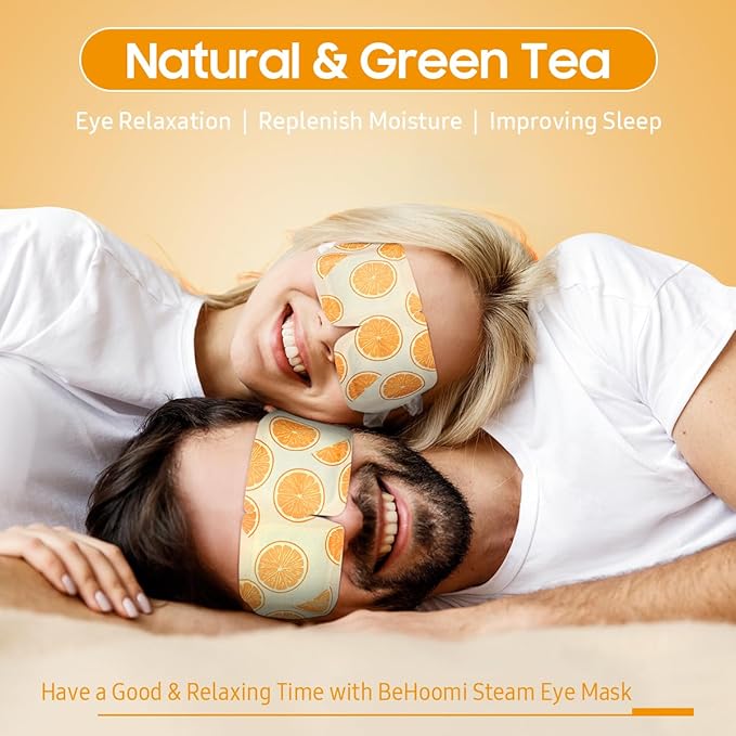 BeHoomi 20Packs Steam Eye Mask, Heated Eye Mask Warm Compress for Eyes, Disposable Self Heating Steam Mask for Sleep, Spa, Travel Essentials, Relaxation Gifts for Women, Mothers Day Gifts (Orange)