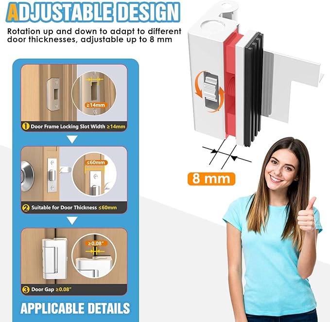 Upgraded Portable Door Lock for Travel & Home - No Drill Anti-Kick Door Reinforcement Lock with 800lbs Strength, Fits Inward Swing Doors, White