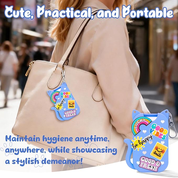 Cat Silicone Case for Touchland Hand Sanitizer Spray with Keychain & Charms,Compatible with Power Mist & Glow Mist 1 FL Oz/30ML for Touchland Case,Cute Travel Cover Sleeve Accessory (Blue Cat)