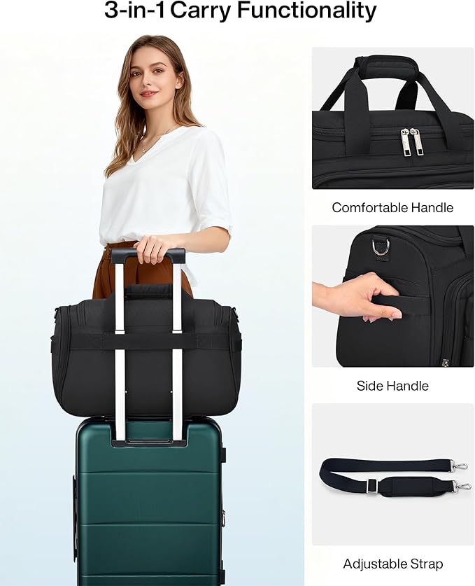 MILADA Underseat Carry On Luggage Bags for Travel Lightweight Foldable Carry On Bags for Airplanes Small Duffle Bag for Men Women TSA Approved Underseat Bag Travel Tote Bags, Black
