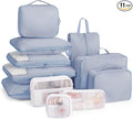 Compression Packing Cubes - 11 Set Suitcase Organizers, Expandable Luggage Bags with Blue Travel Essentials