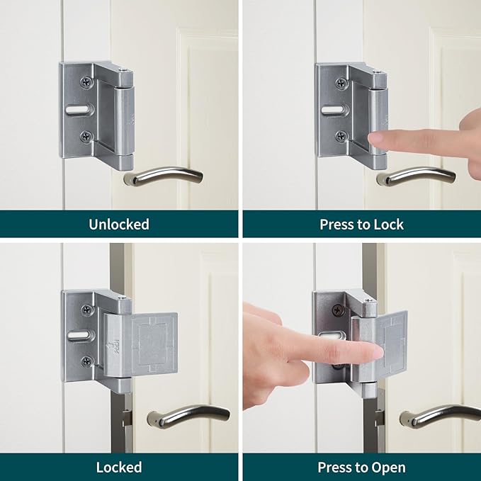 High-Security Reinforced Door Lock – Aluminum Privacy Latch for Home and Hotel, Easy Installation with Stainless Steel Screws, Interior Night Lock for Added Protection(Gary-2 Pack)