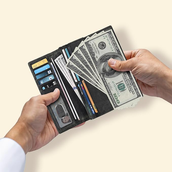 Real Leather Women Wallet Leather with RFID Blocking -Trifold Card Holder Designer Ladies Clutch with ID Window Wallets