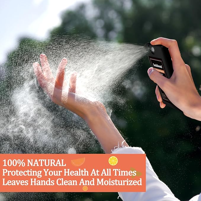 Set of 3 Power Mist Hydrating Hand Sanitizer Spray Bulk Travel Size Portable Hand Sanitizer 0.67 Fl. oz Compact Card Spray Bottle Mint Sandalwood Lemon Scent for Men Backpack Purse Pocket Car