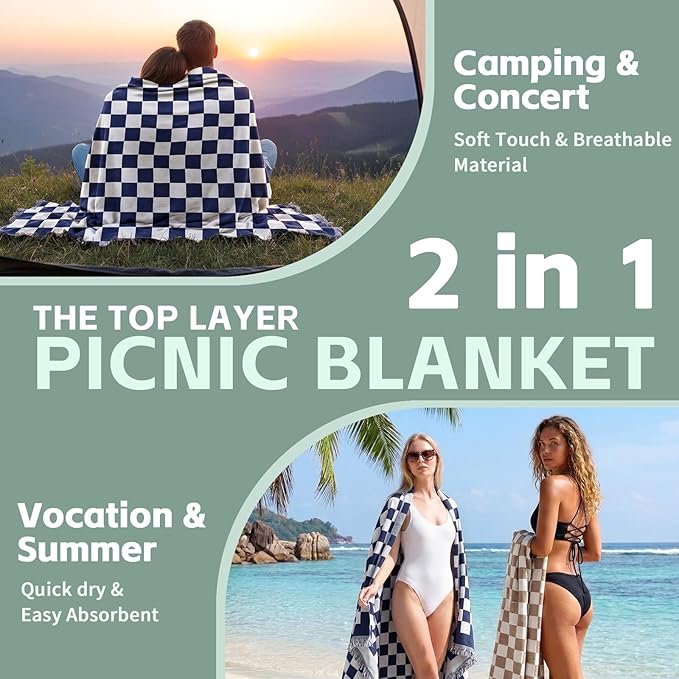 2 in 1 Extra Large Boho Beach Blanket Towel Giant Woven Outdoor Picnic Mat Camping Gear Cruise Essential 2025 Summer Vacation Must Have Airplane Travel Accessories Costa Rica Bahamas Hawaii Trip Stuff
