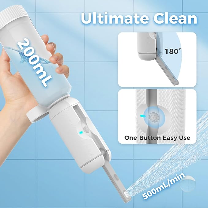 HEYAXA Portable Bidet for Travel, Rechargeable High Pressure Travel Bidet Sprayer for Women, Men, Baby and Hemorrhoid Relief, Waterproof Peri Bottle for Postpartum Care(White)