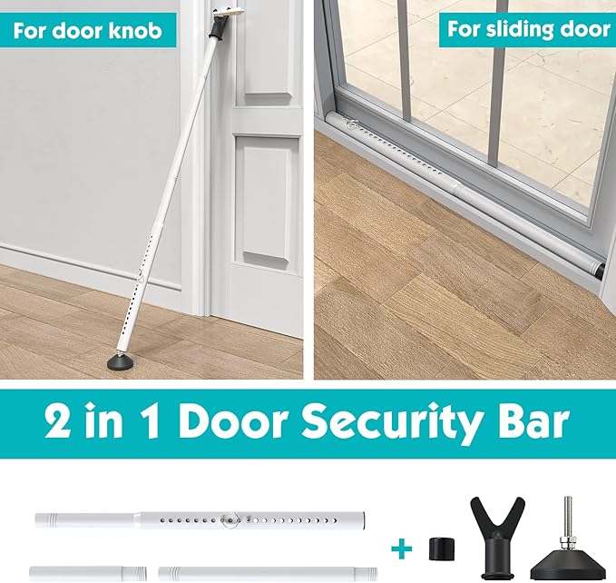 Door Security Bar,Sliding Door Lock Bar with Anti Lift Lock,Adjustable Sliding Door Security Bar for House, Apartment, School, Hotel Door Security System (2PCS)
