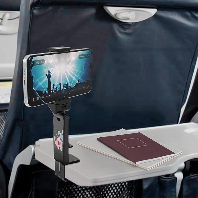 Beyond Cell Travel Accessories, Universal Seat Back Tray Table Hands Free Phone Clip Holder, Adjustable Pocket Size Airplane Travel Essentials Compatible with iPhone and Android Water Love