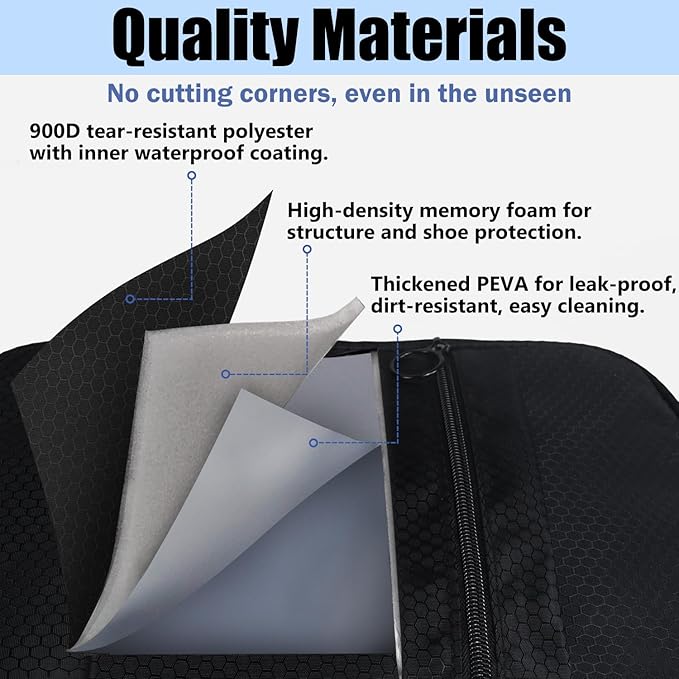 Aosbos 2 Layers Shoe Bags for Travel with Trolley Sleeve Portable Shoe Storage Pouch Shoe Packing Cubes with Structure, Honeycomb Black