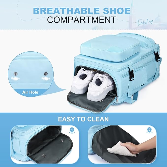 Maelstrom Travel Backpack for Women Men,25L Laptop Backpack Fits 15.6-Inch Laptop,Waterproof Carry On Backpack for Airplanes with Detachable Crossbody Bag & Shoe Compartment (Blue, Medium)