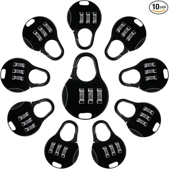 Moxweyeni 10 Pcs Digit Combinations Padlock Safe Cipher Lock Mini Combination Resettable Number for Suitcases Luggage Briefcases Computer Bags(Cute Style,Black)