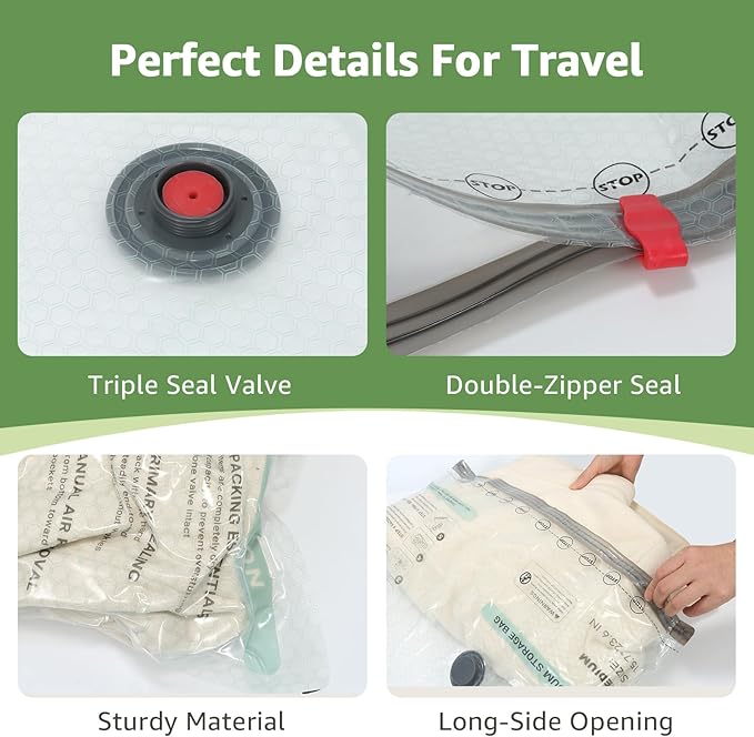 6 Packs Vacuum Bags for Travel with Rechargeable air Pump, 3 Sizes Vacuum Seal Bags for Clothing, Space-Saving Compression Storage Bags for Travel & Closet Organization