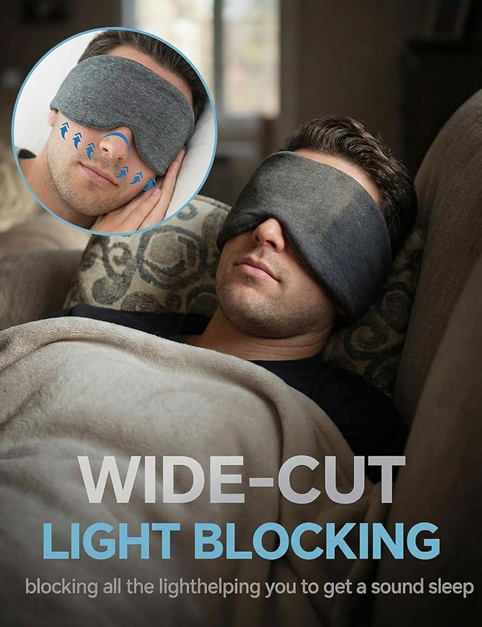 Sleep Mask for Women Men,Soft Zero Pressure Modal Material Eye Mask for Sleeping Blindfold,Blackout Full Eye Covers with Adjustable Velcro Strap for Side Sleeper Night Sleeping, Travel Essentials