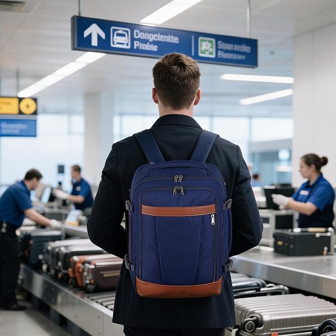 ECOHUB 17" Travel Backpack for Men United Airlines Personal Item Travel Bag TSA Friendly Business Computer Bag with USB Charging Port & Wet Compartment,Blue