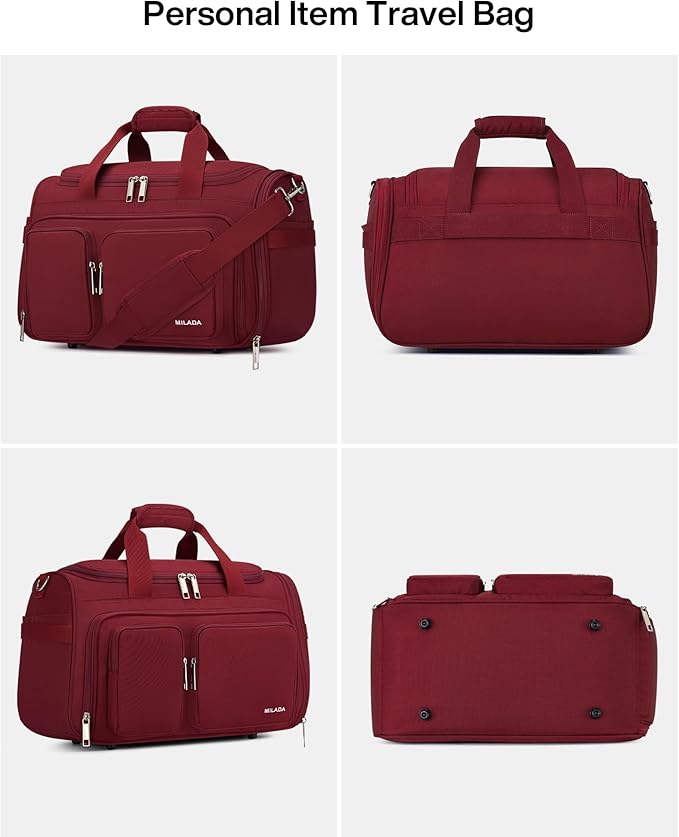 MILADA Underseat Carry On Luggage Bags for Travel Lightweight Foldable Carry On Bags for Airplanes Small Duffle Bag for Men Women TSA Approved Underseat Bag Travel Tote Bags, Burgundy