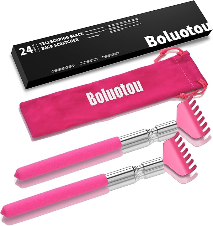 Kuvvfe 2 Pack Portable Extendable Back Scratcher, Stainless Steel Telescoping Back Scratcher with Beautiful Present Packaging(Pink red)