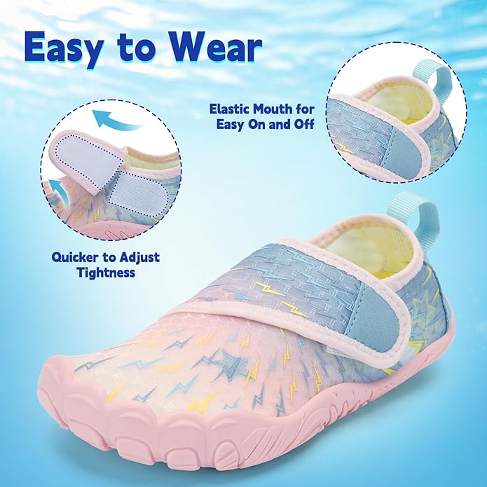 Kids Water Shoes Boys Girls - Wide Toe Box Quick Dry Barefoot Shoes Breathable Non Slip Aqua Athletic Sneakers for Swim Beach Pool Kayak Hiking Sand Walking Travel Essentials (Little Kid/Big Kid)
