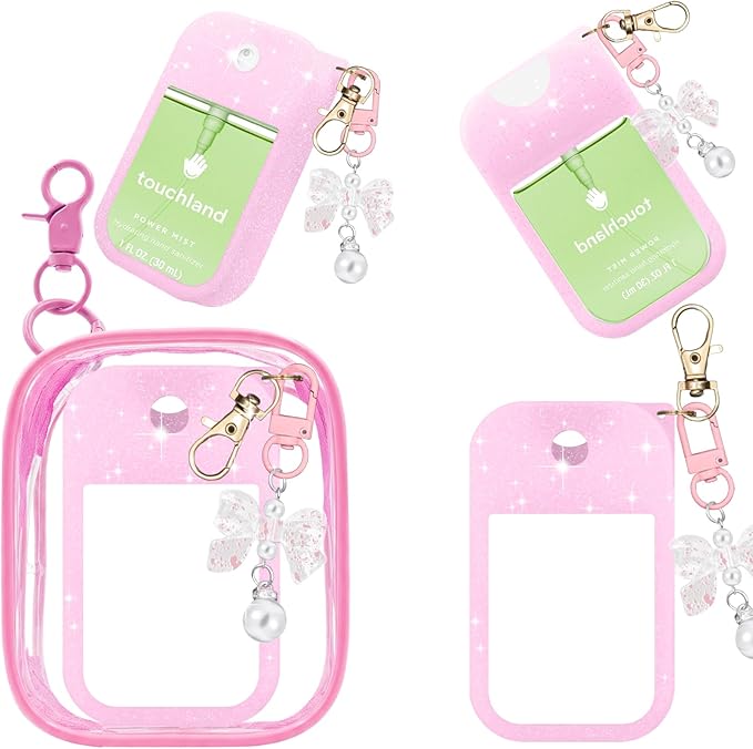 Silicone Case Compatible with Touchland Hand Sanitizer Spray Mist 1 oz with Bow Keychain