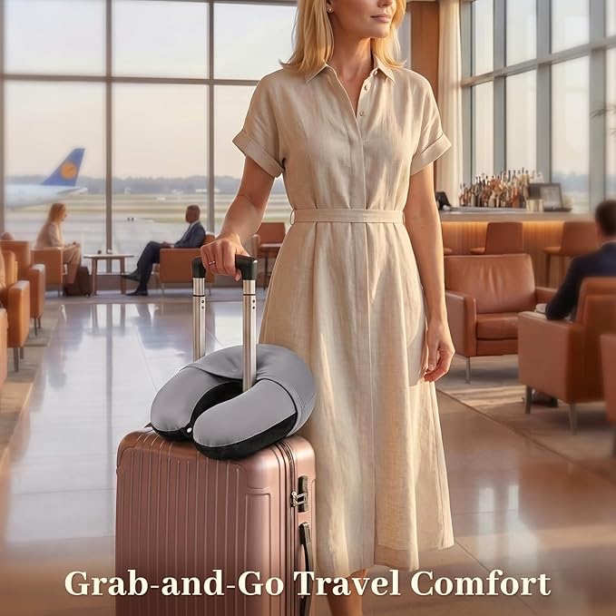 Mewaii Travel Neck Pillow with Hood for Airplanes,Memory Foam,Breathable Ice Silk & Soft Velvet,Double-Sided,Removable to Clean,Adjustable Strap,Portable Travel Pillow for Long Flights Adults & Teens