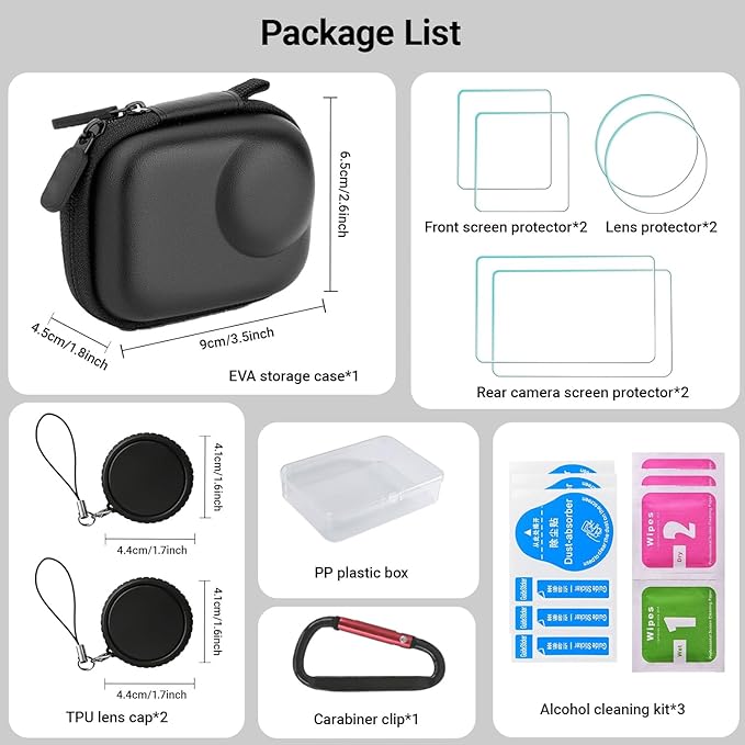 Mini Carrying Case for DJI OSMO Action 6 Accessories, Action6 PU Hard Portable Storage Bag with Lens Screen Protectors & Rubber Lens Cap Cover for DJI Action Camera
