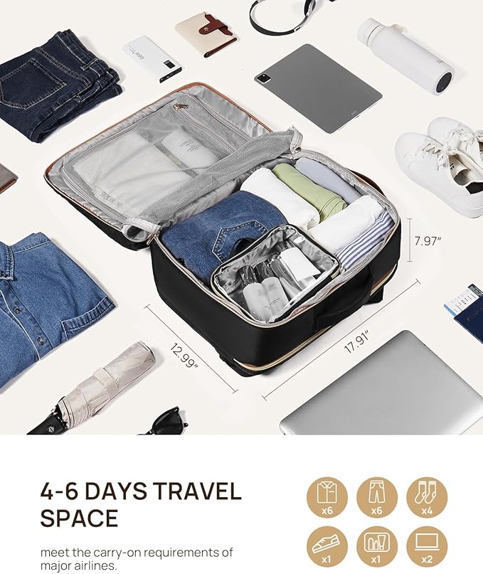 Telena Travel Backpack for Women, 17.3 inch Laptop TSA Carry On Personal Item Size Flight Approved Travel Bag Daypack with Multi-Pockets for Work, Travel, Business, Black-Beige-Brown