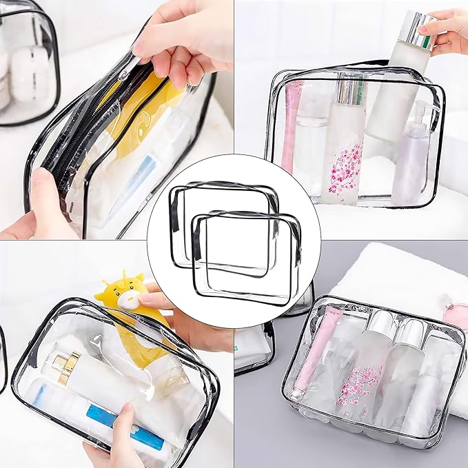 Cosywell Clear Toiletry Bag Quart Size Bag 2Pcs Travel Makeup Cosmetic Bag PVC Toiletries Cosmetic Pouch for Women Men (M)