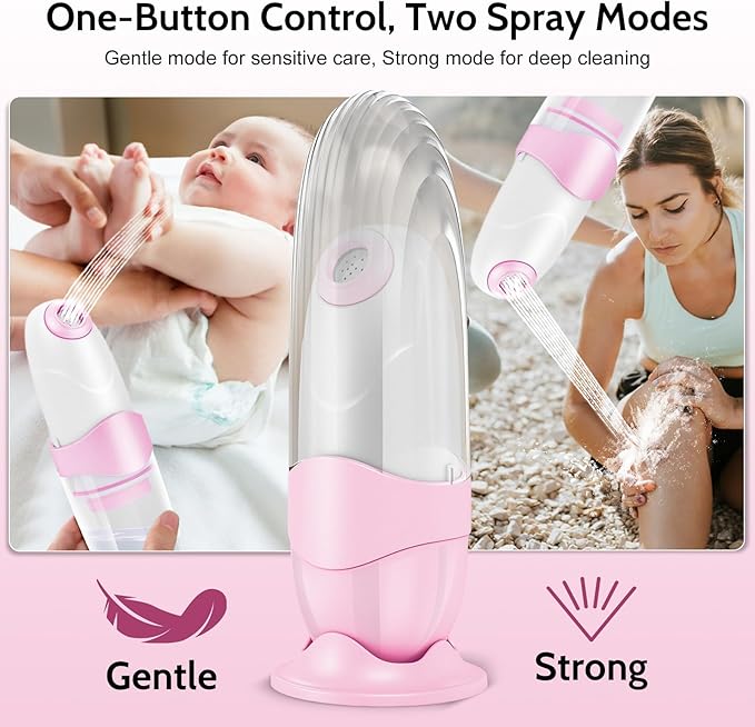 Portable Bidet for Travel Mini Handheld Bottle-Ready Jet Sprayer, Type-C Rechargeable with Gentle & High-Pressure Modes, On-The-Go Camping Toilet Hygiene for Women, Men & Babies（Pink）
