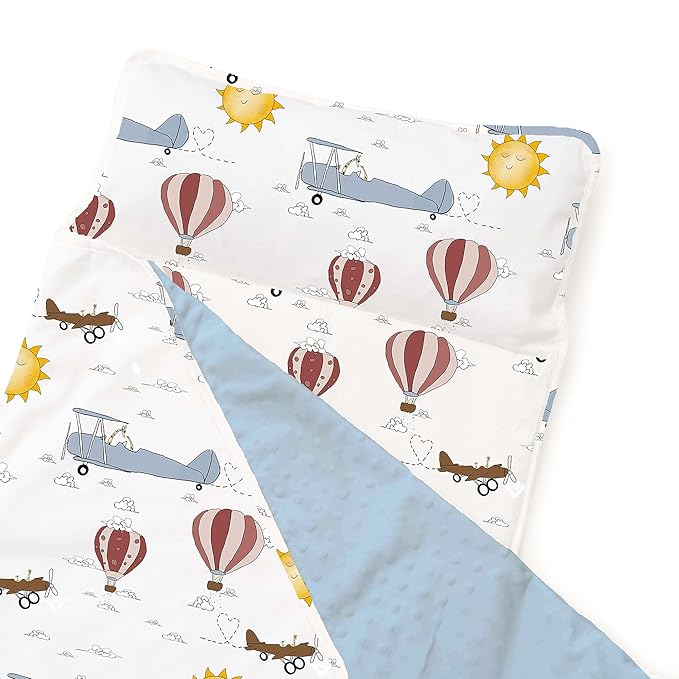 JumpOff Jo Extra Long Nap Mat for Kids - Cozy Kids Rest Mat with Removable Pillow and Ultra Soft Blanket for Preschool, Daycare, and Sleepovers - Travel, Take Flight