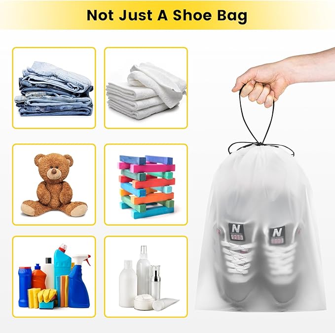 Vorspack Shoe Bags for Travel - 6 Pcs Transparent Drawstring Backpack Travel Shoe Bag Clear Drawstring Bag Large Shoe Organizer with Rope Travel Essentials for Men Women