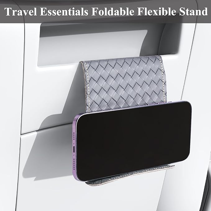 QIELIZI Airplane Travel Essentials for Flying Flex Flap Cell Phone Holder & Flexible Tablet Stand for Desk, Bed, Treadmill, Home & in-Flight Airplane Travel Accessories(1-Woven Grey)