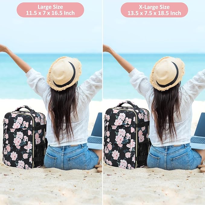 Tenot Carry on Backpack for Women TSA Approved 15.6 Inch Travel Laptop Backpack for Women Travel Essentials Foldable Womens Travel Backpack Suitcase Pink Floral