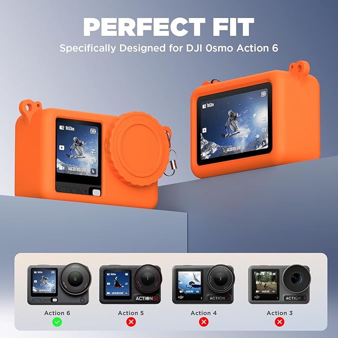 Case for DJI Osmo Action 6 with Lanyard, Soft Silicone Non-Slip Anti-Drop Wear-Proof and Washable Action Camera Protector Case Compatible with DJI Osmo Action 6 Accessories (Orange)