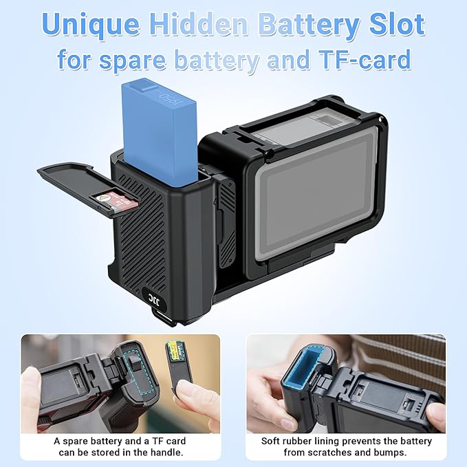 JJC Osmo Action 6 Handle Grip Kit for DJI Osmo Action 6 Accessories, with Extra Battery Slot, Street Photography Magnetic Grip & Metal Cage with Shutter Button, Cold Shoe, Lens Cap, Lanyard