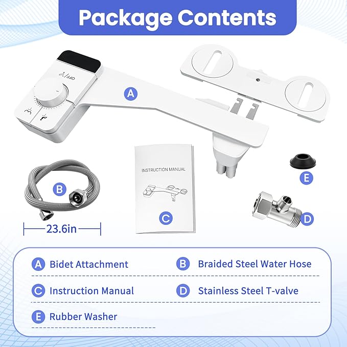 Ultra-Slim Bidet Attachment,Fresh Water Sprayer Non-Electric Toilet Bidet Attachment,Self-Cleaning Dual Nozzles with Adjustable Water Pressure for Rear & Female Washing