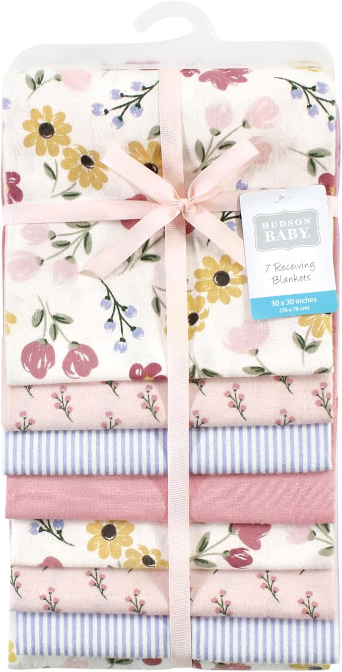 Hudson Baby Unisex Baby Cotton Flannel Receiving Blankets Bundle, Soft Painted Floral, One Size